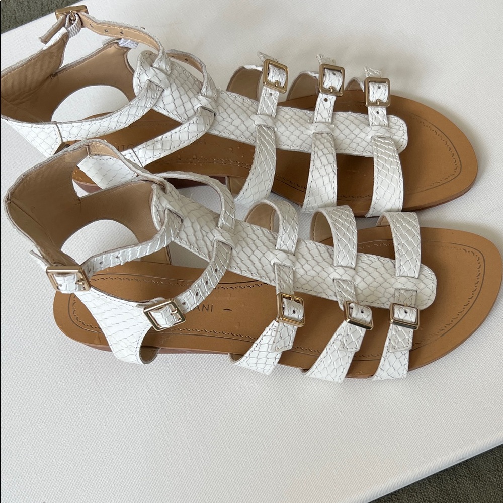 Antonio Melani Fea White Strappy Gladiator Sandals with Buckle Detail
